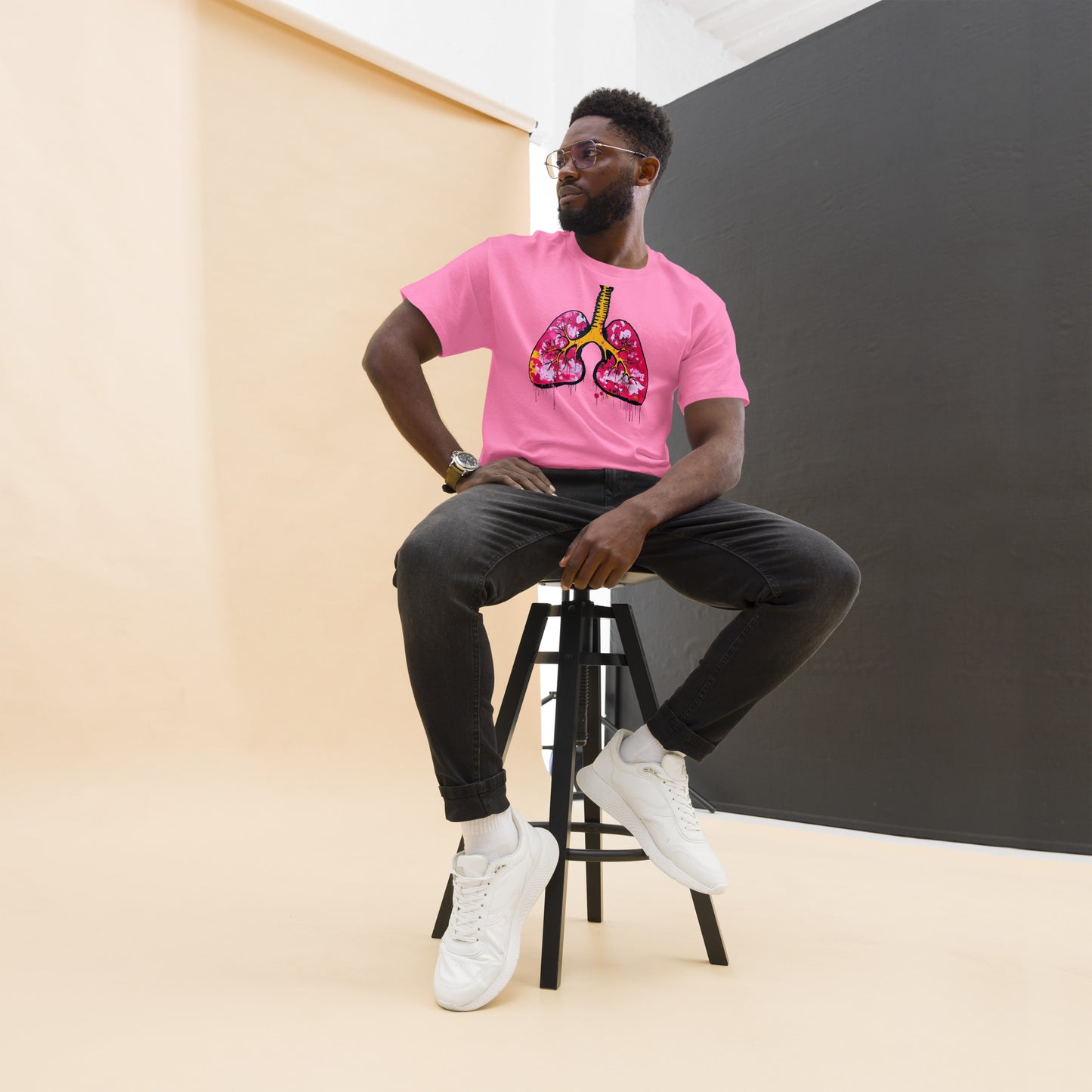 Unisex-T-Shirt aus Baumwolle mit farbenfrohem Lungenmotiv – ideal für Mediziner und Kunstliebhaber