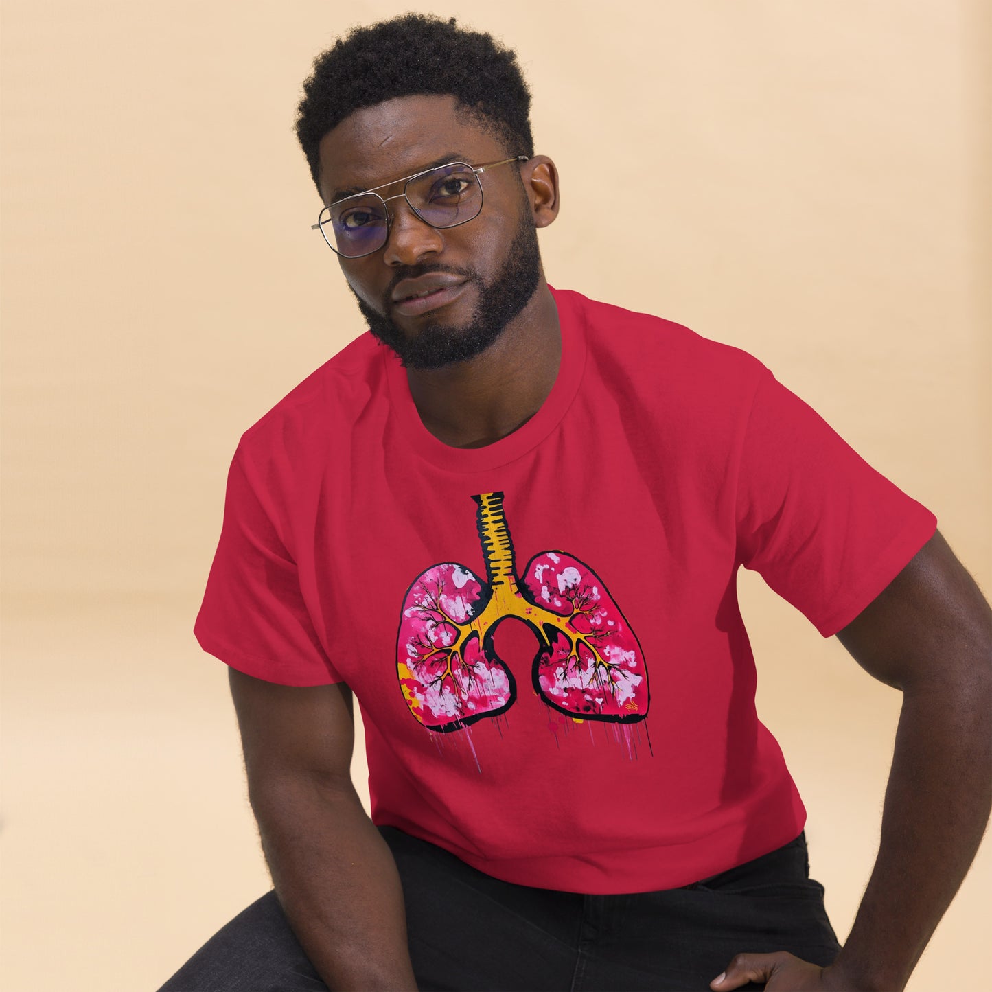 Unisex-T-Shirt aus Baumwolle mit farbenfrohem Lungenmotiv – ideal für Mediziner und Kunstliebhaber