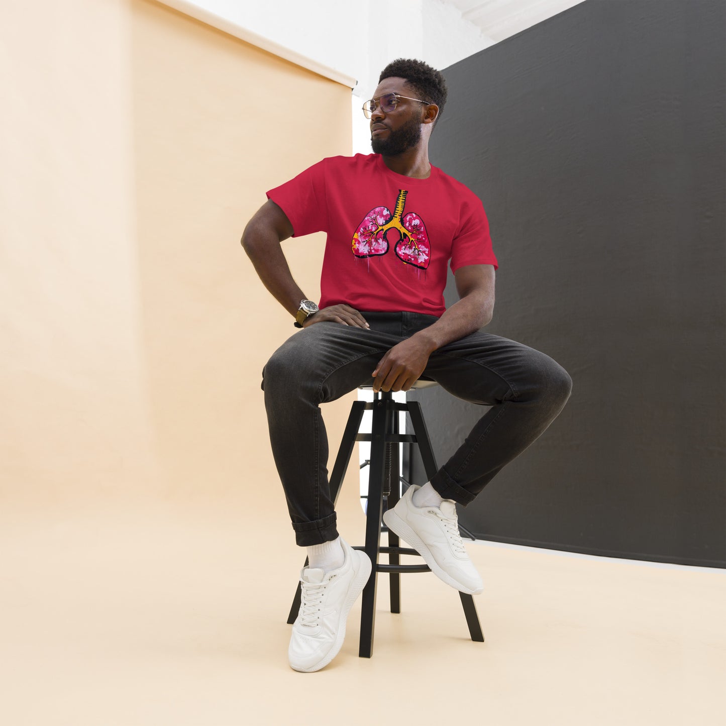 Unisex-T-Shirt aus Baumwolle mit farbenfrohem Lungenmotiv – ideal für Mediziner und Kunstliebhaber