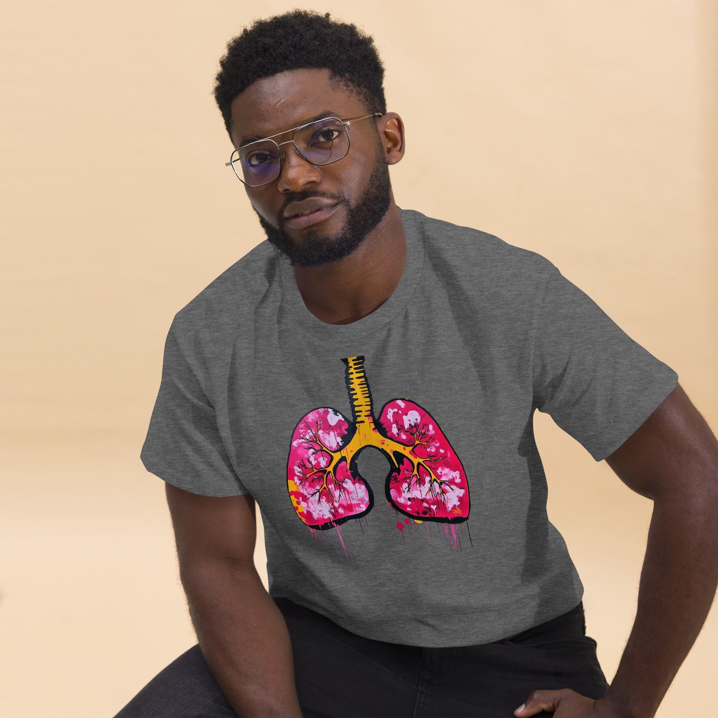 Unisex-T-Shirt aus Baumwolle mit farbenfrohem Lungenmotiv – ideal für Mediziner und Kunstliebhaber