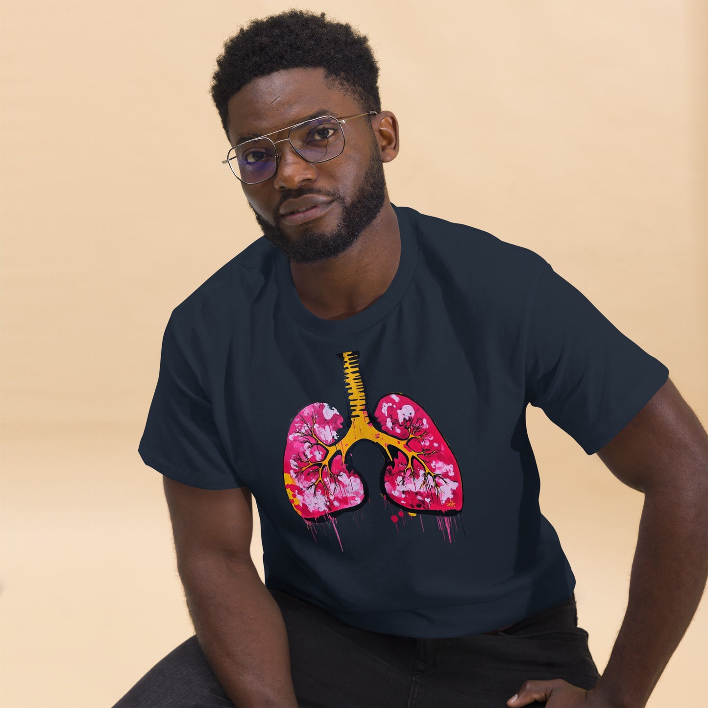 Unisex-T-Shirt aus Baumwolle mit farbenfrohem Lungenmotiv – ideal für Mediziner und Kunstliebhaber