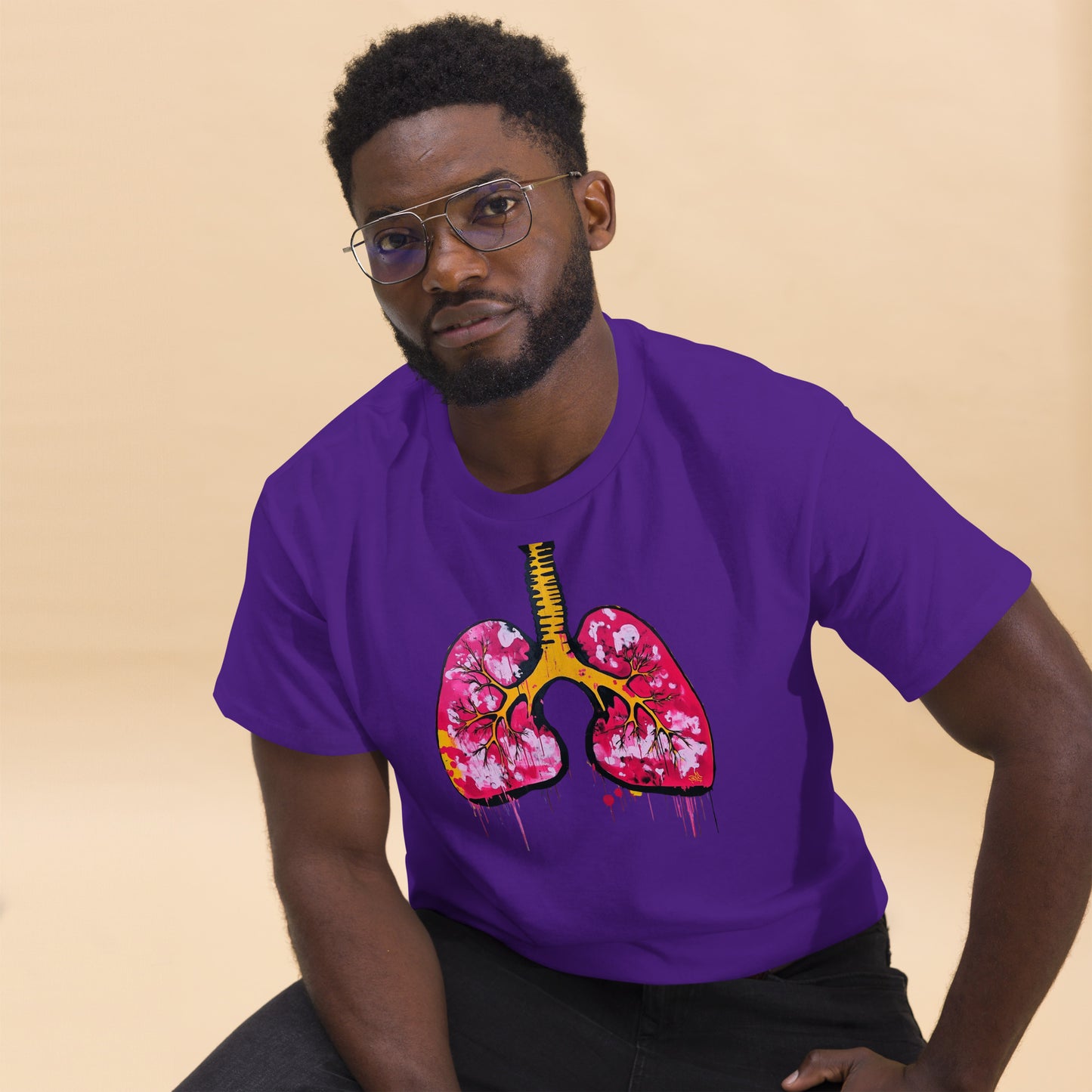 Unisex-T-Shirt aus Baumwolle mit farbenfrohem Lungenmotiv – ideal für Mediziner und Kunstliebhaber