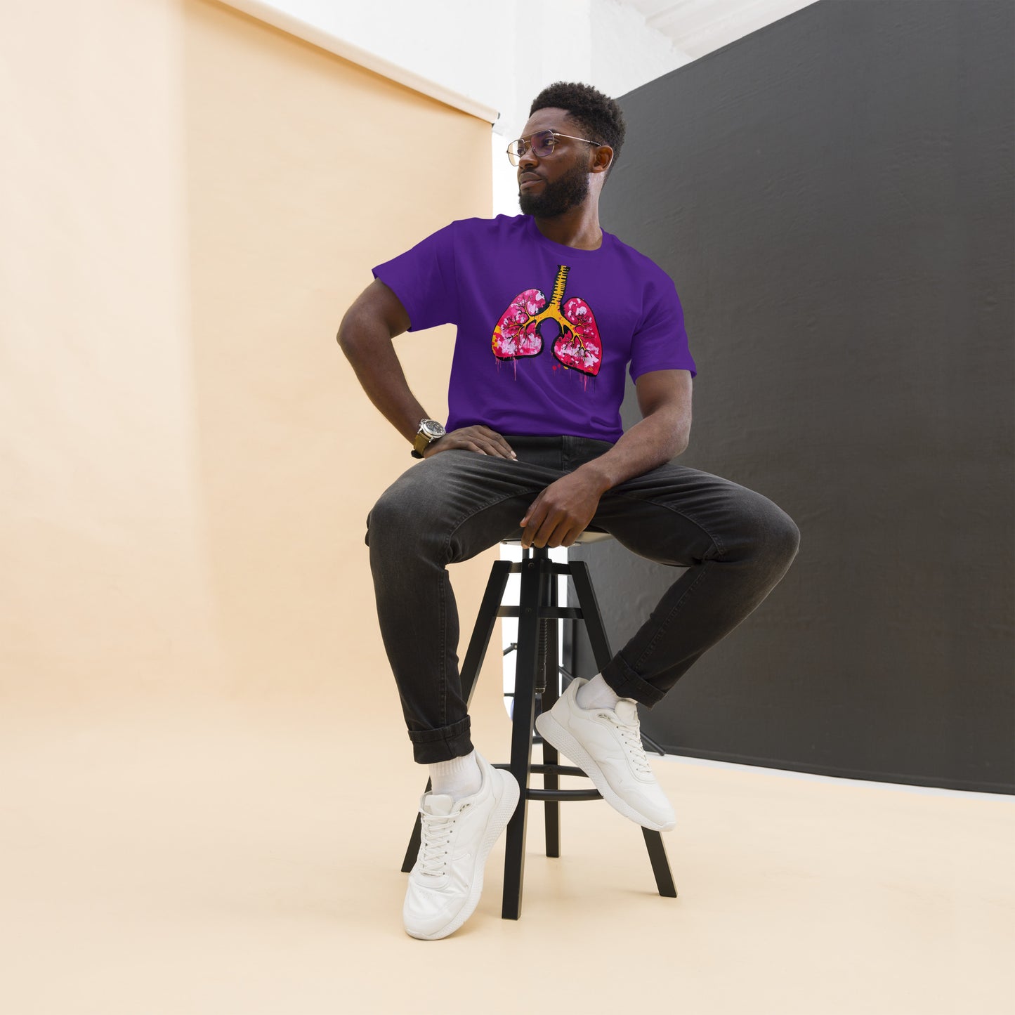 Unisex-T-Shirt aus Baumwolle mit farbenfrohem Lungenmotiv – ideal für Mediziner und Kunstliebhaber