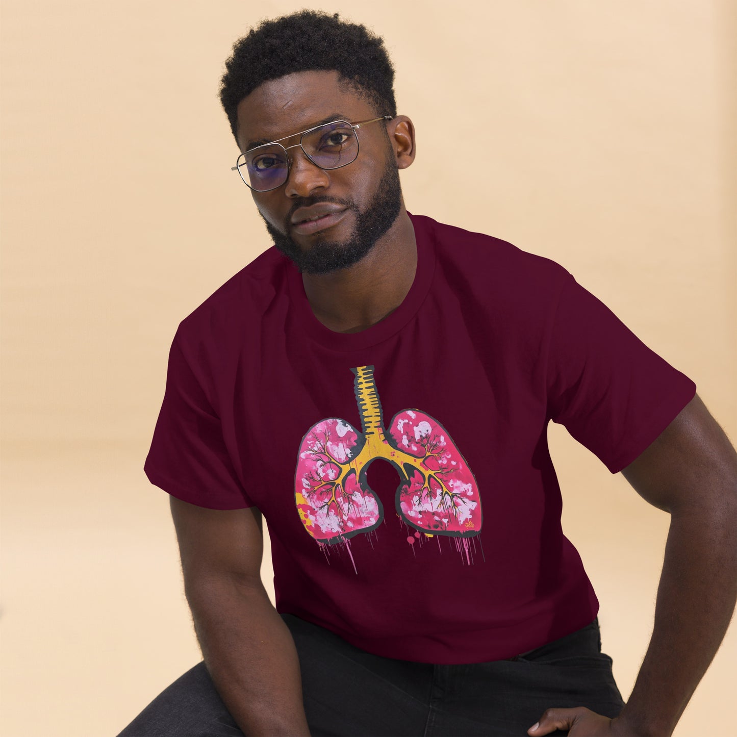 Unisex-T-Shirt aus Baumwolle mit farbenfrohem Lungenmotiv – ideal für Mediziner und Kunstliebhaber