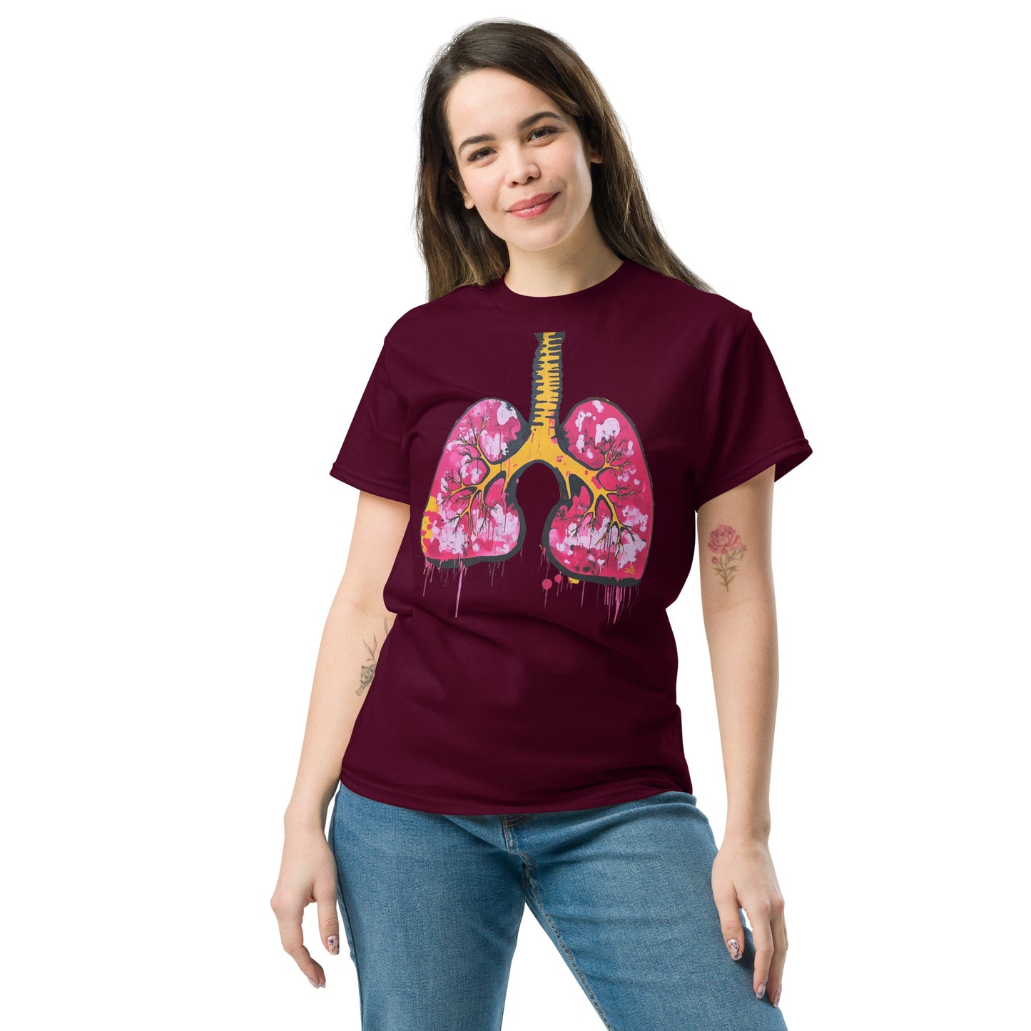 Unisex-T-Shirt aus Baumwolle mit farbenfrohem Lungenmotiv – ideal für Mediziner und Kunstliebhaber