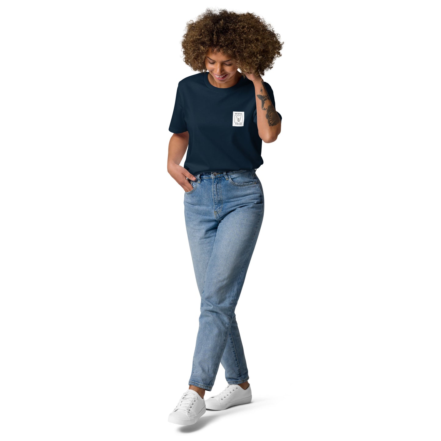 Unisex-T-Shirt aus Bio-Baumwolle mit Zahn-Icon und Spruch 'You're the root of my smile' – ideal für Zahnmediziner, Dentalfans und Mediziner.