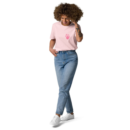 Unisex-T-Shirt mit Hez und auf der Rückseite Skelett-Handmotiv und Schriftzug 'Bone Amour' – perfekt für angehende Orthopäden und Mediziner